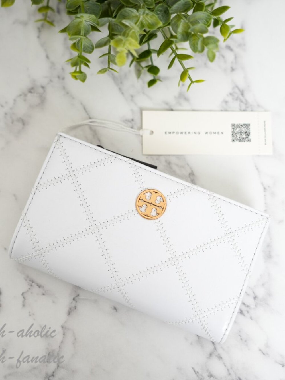 Tory Burch Willa Glazed Medium Wallet Shrunken Goat Leather in Blanc NWT